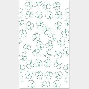 Shamrocks Green Outline on St Patricks Day Posters and Art